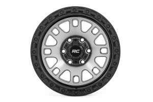 Wheel - Rough Country - 82 Series One-Piece, 17x9, 5x5 bolt pattern, -12mm offset - Machined/Semi-Gloss Black